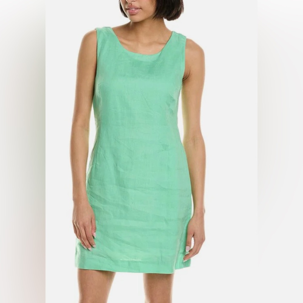 NWT Hiho Ginnie 100% Linen Spring Green Shift Sleeveless Dress Size Large